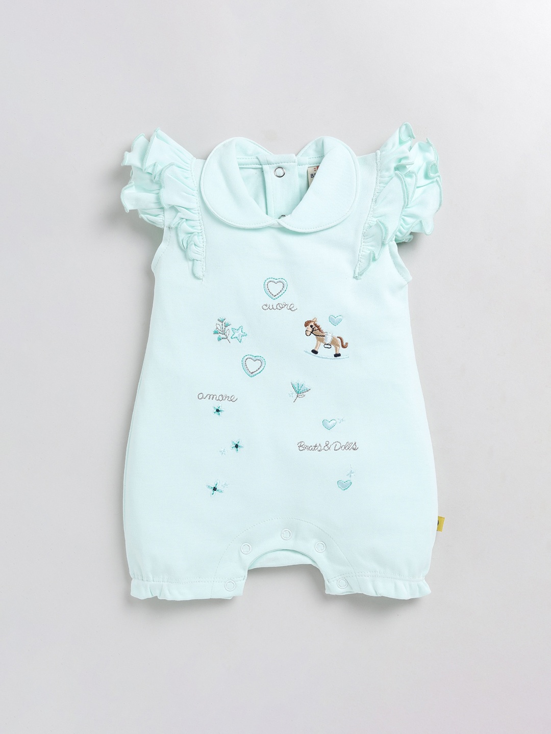 

BRATS AND DOLLS Infants Girls Printed Pure Cotton Rompers, Green
