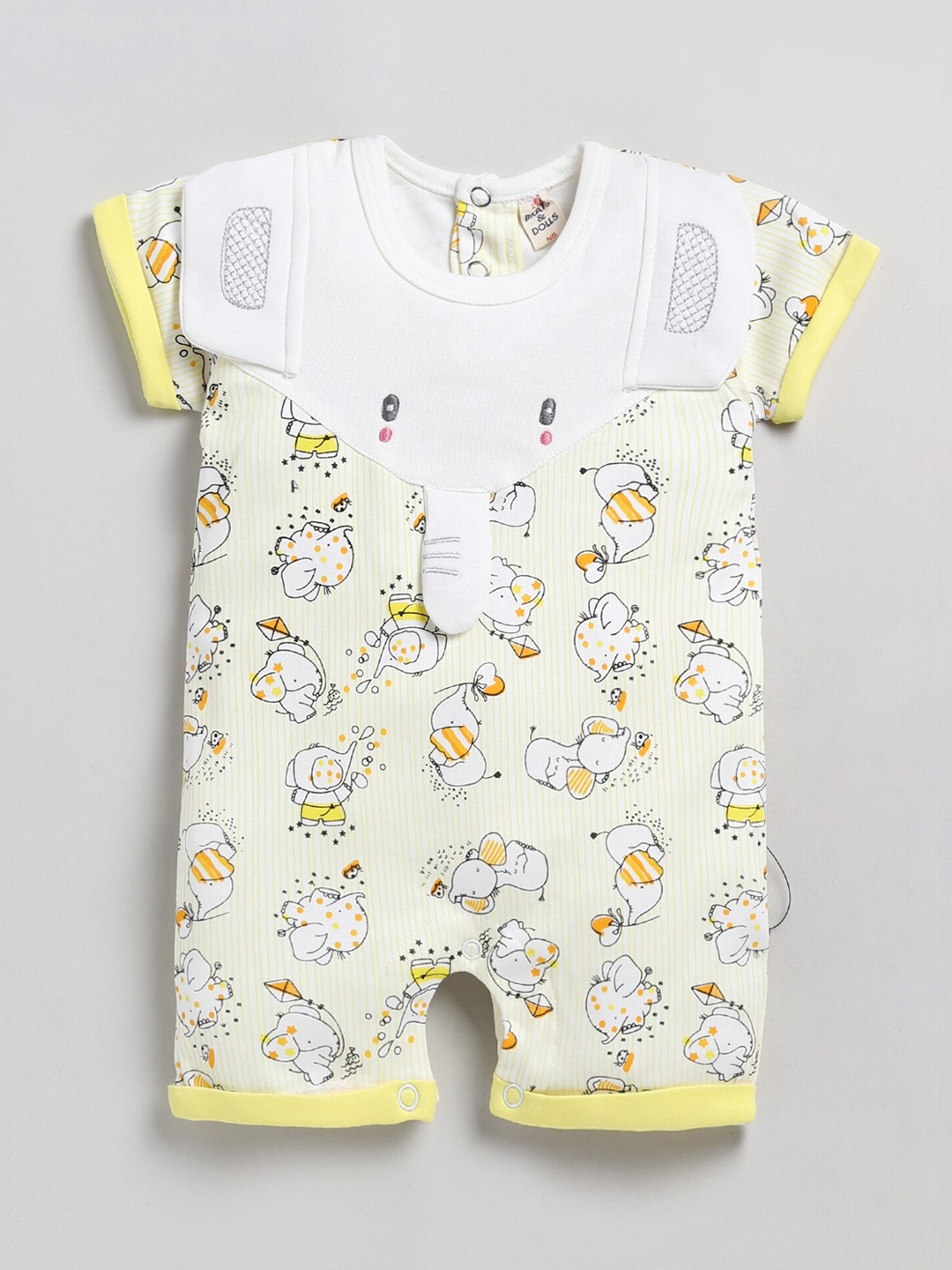 

BRATS AND DOLLS Infants Girls Printed Pure Cotton Rompers, Yellow