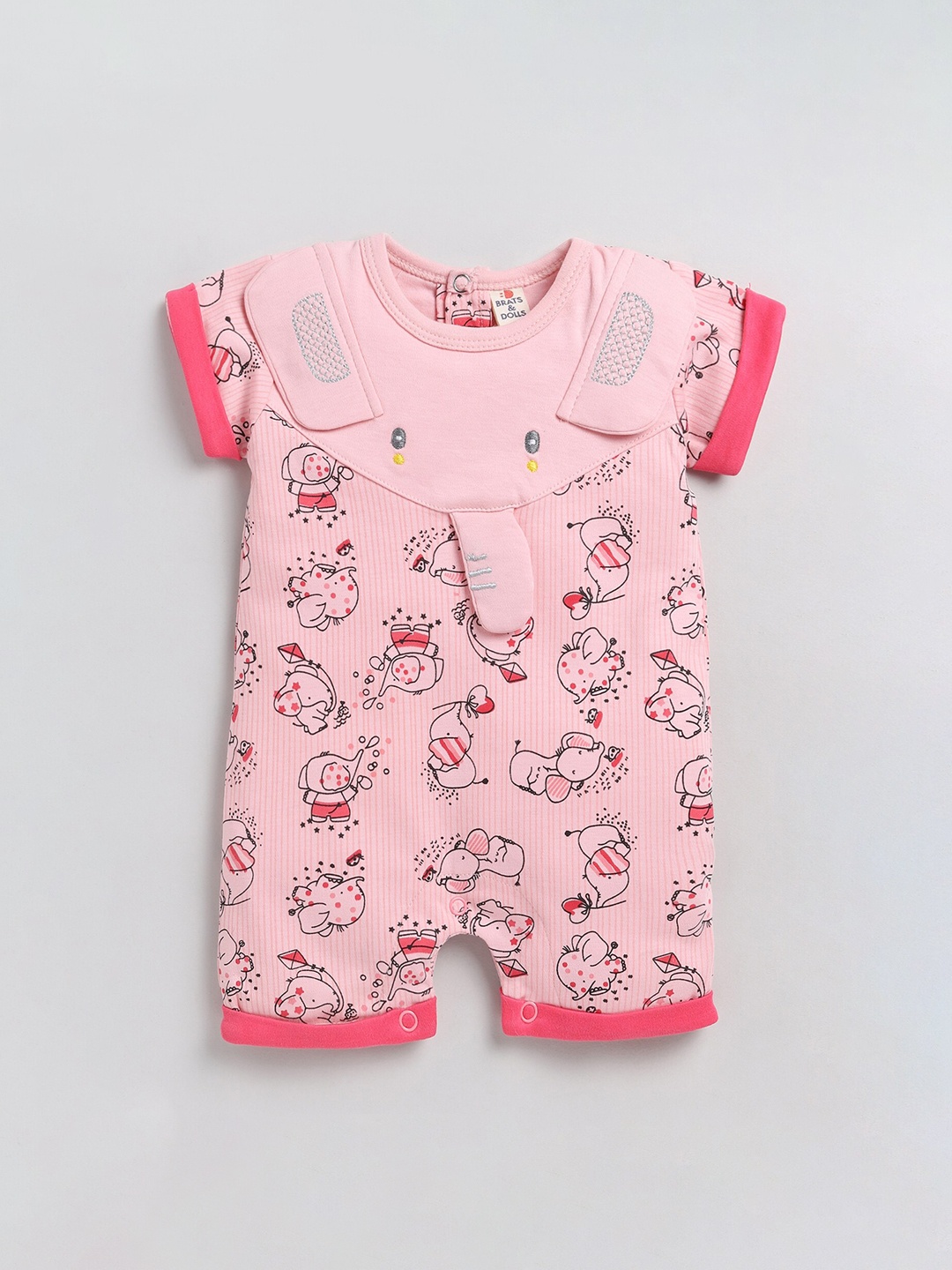 

BRATS AND DOLLS Infant Girls Printed Pure Cotton Rompers, Pink