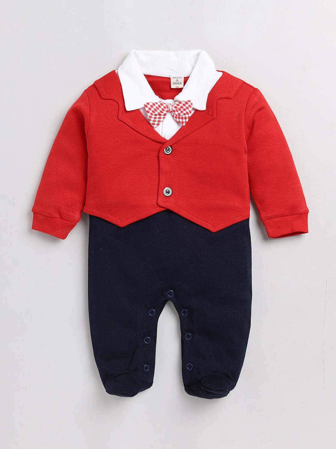 

BRATS AND DOLLS Infant Boys Colourblocked Pure Cotton Sleepsuit, Red