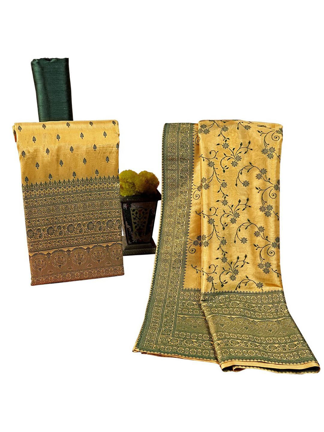 

HALFSAREE STUDIO Floral Woven Design Zari Unstitched Dress Material, Yellow