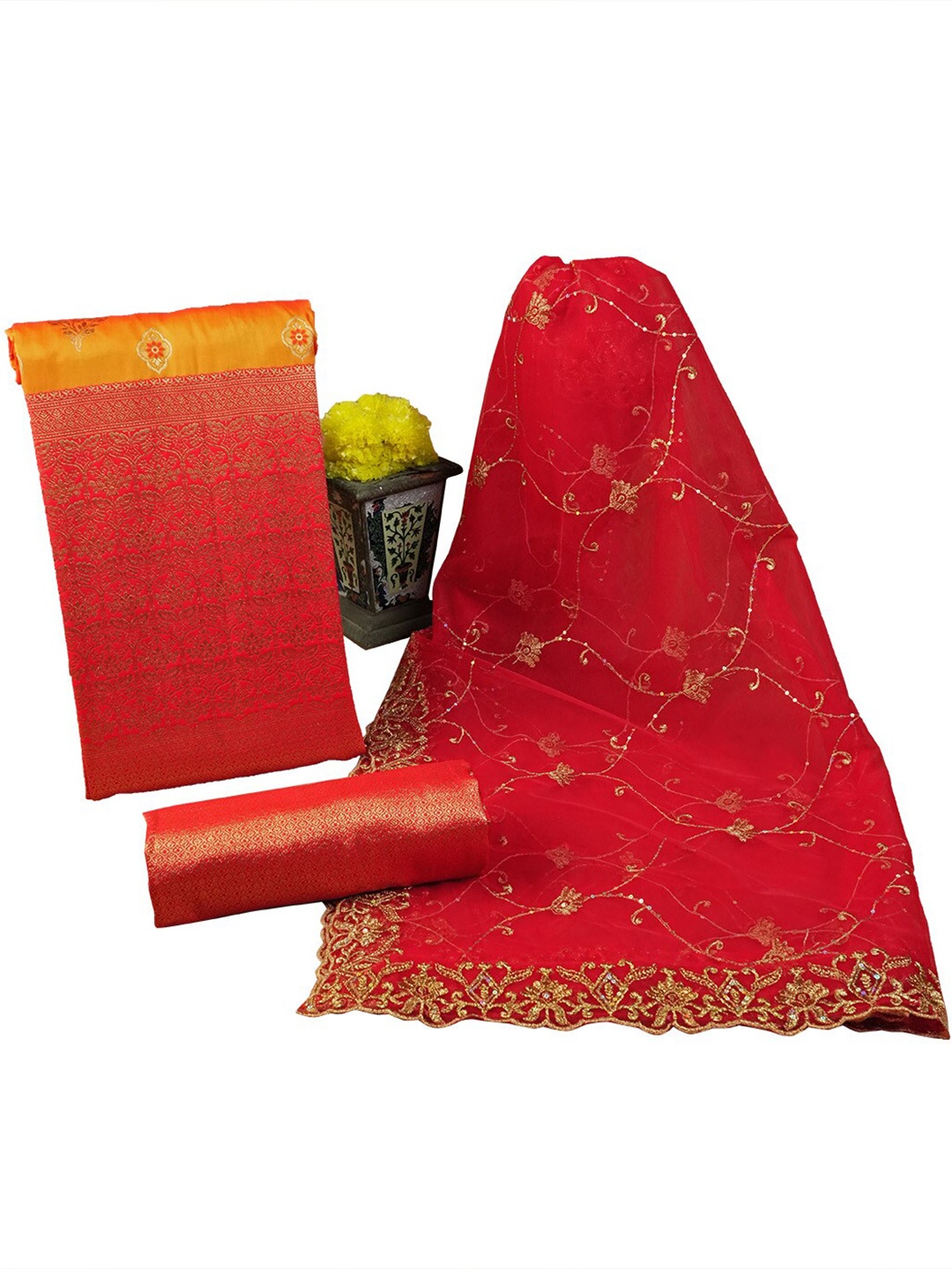 

HALFSAREE STUDIO Ethnic Motifs Woven Design Unstitched Dress Material, Gold