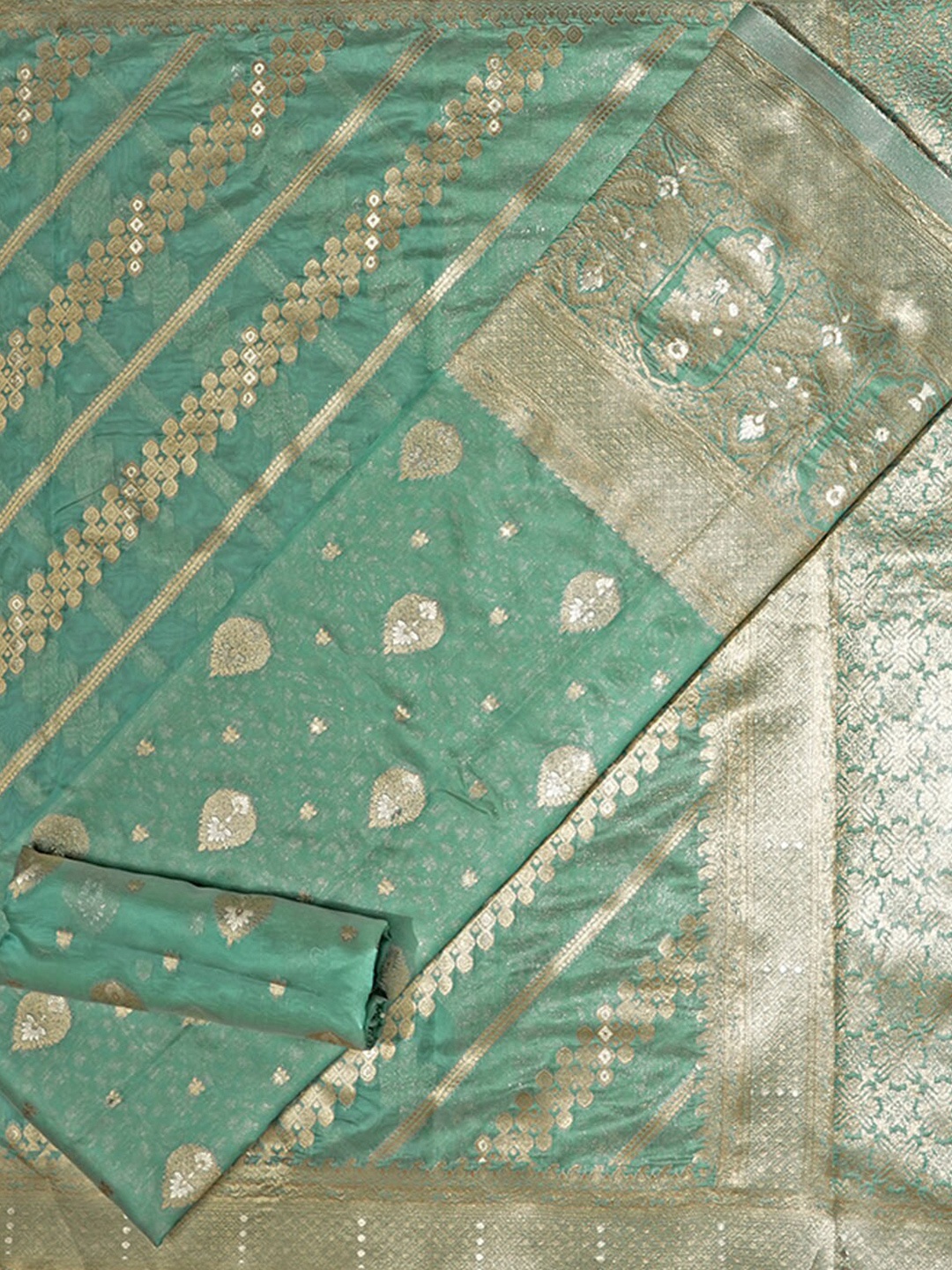 

HALFSAREE STUDIO Woven Design Art Silk Unstitched Dress Material, Teal