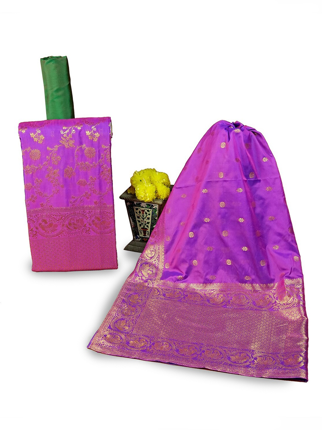 

HALFSAREE STUDIO Floral Woven Design Zari Unstitched Dress Material, Purple