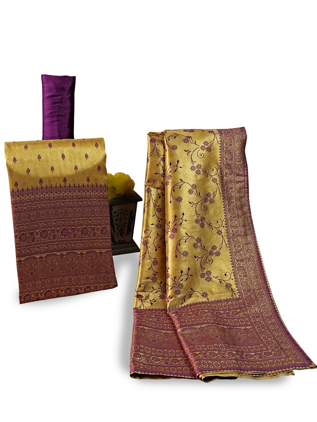 

HALFSAREE STUDIO Floral Woven Design Unstitched Dress Material, Cream