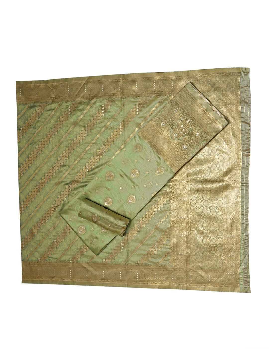 

HALFSAREE STUDIO Ethnic Motifs Woven Design Unstitched Dress Material, Sea green