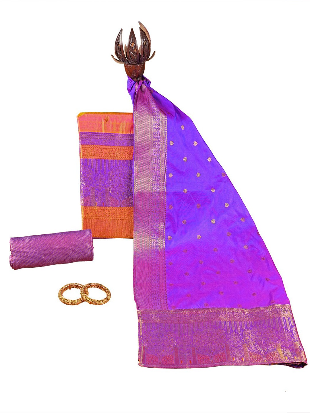 

HALFSAREE STUDIO Ethnic Motifs Woven Design Zari Unstitched Dress Material, Gold