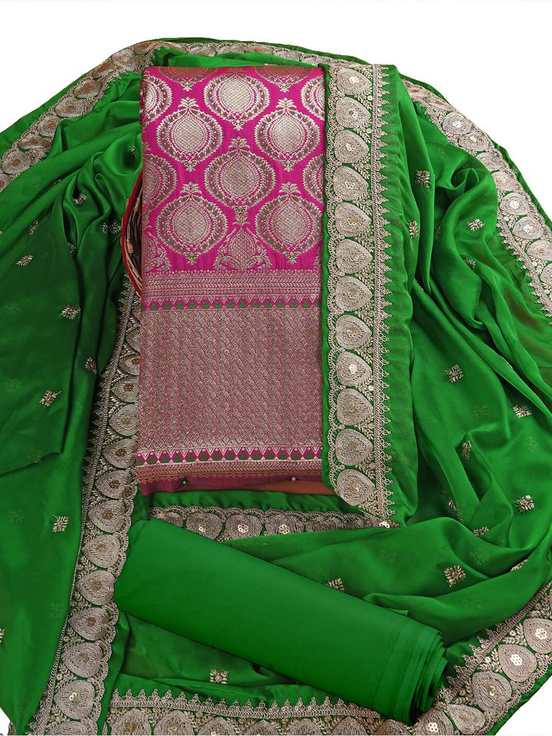 

HALFSAREE STUDIO Ethnic Motif Woven Design Unstitched Dress Material, Pink