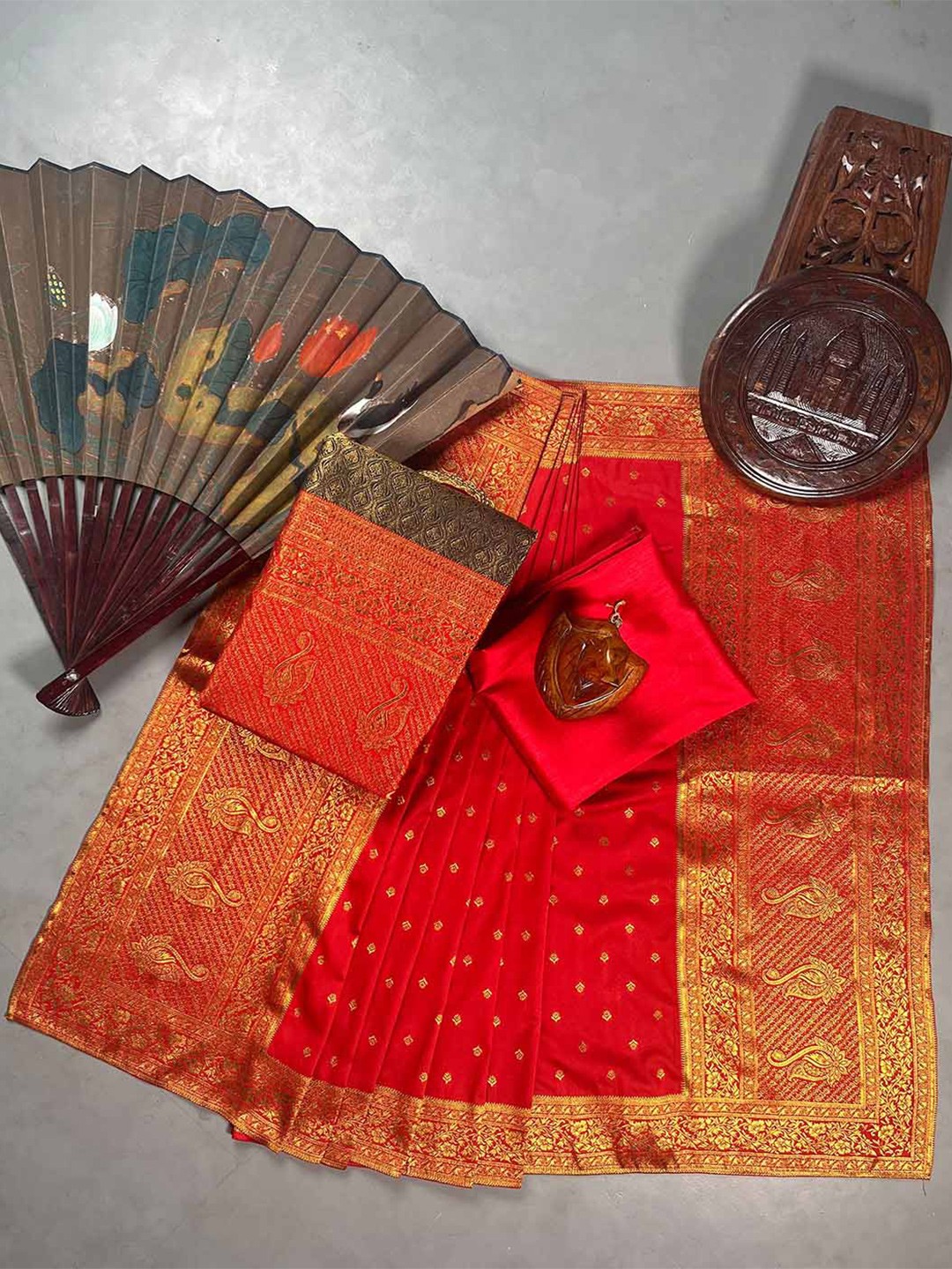 

HALFSAREE STUDIO Woven Design Art Silk Unstitched Dress Material, Red