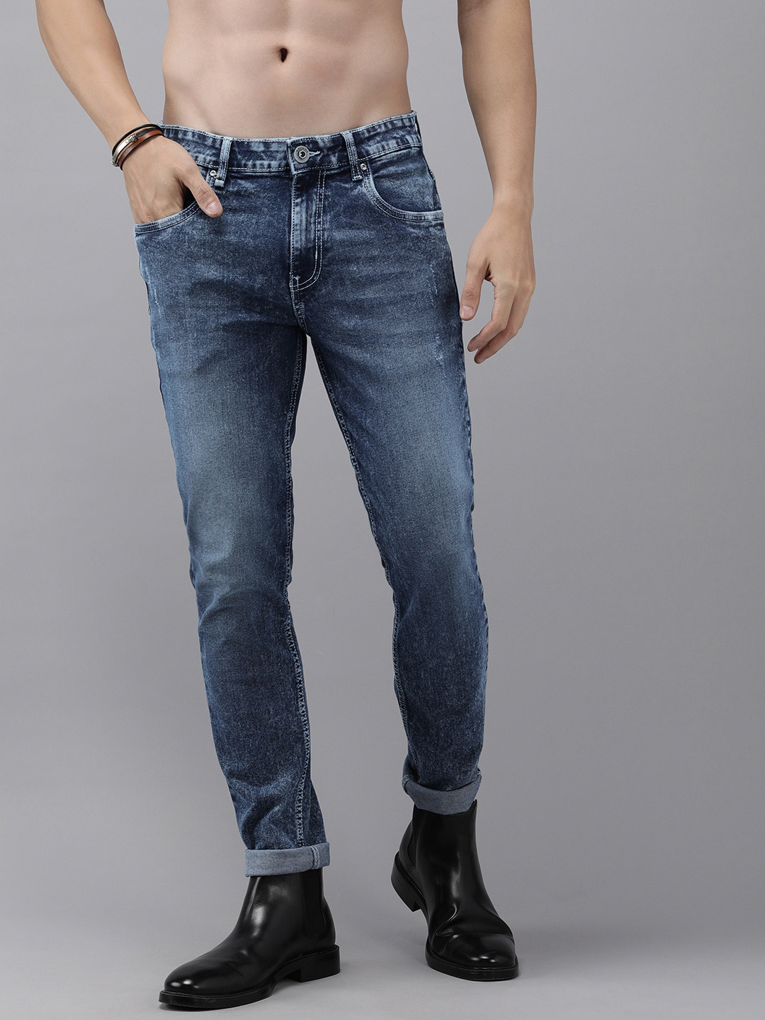 

Roadster Men Mid-Rise Tapered Fit Heavy Fade Jeans, Blue