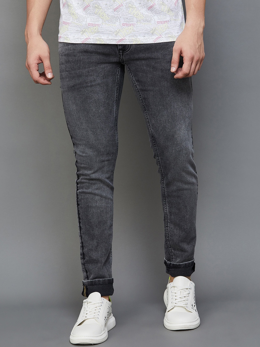 

Forca by Lifestyle Men Skinny Fit Clean Look Light Fade Cotton Jeans, Grey
