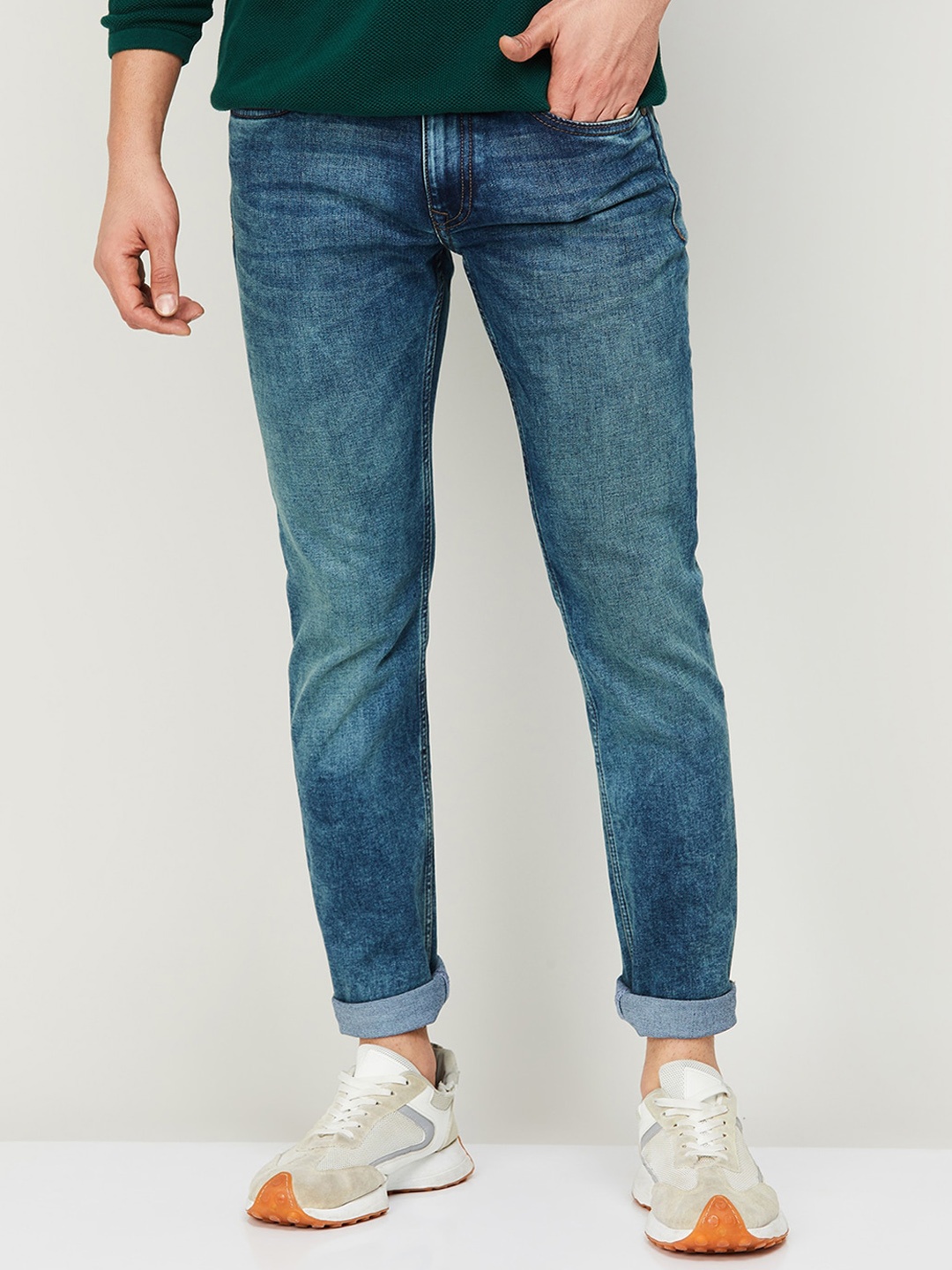 

Forca by Lifestyle Men Skinny Fit Clean Look Heavy Fade Cotton Jeans, Blue