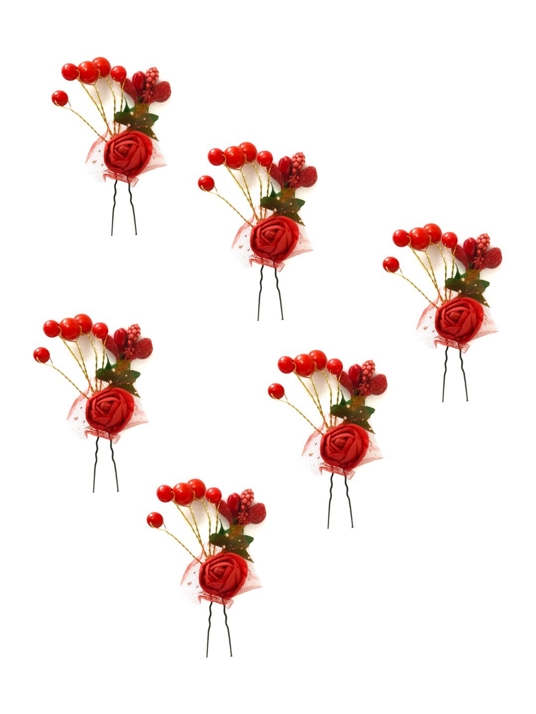 

Hair Flare Set Of 6 Embellished U Pins, Red