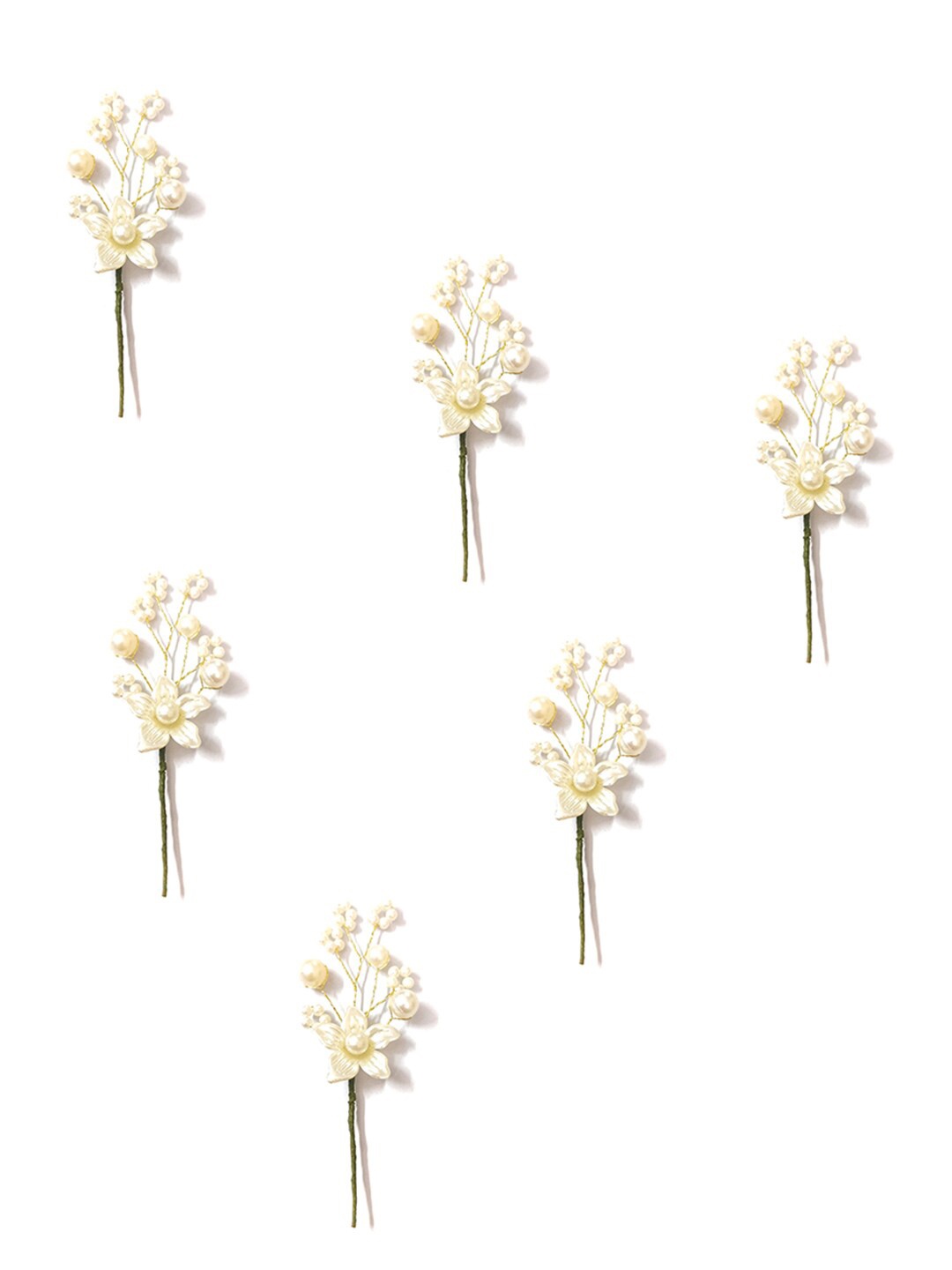 

Hair Flare Set Of 6 Floral Embellished Hair Accessories, White