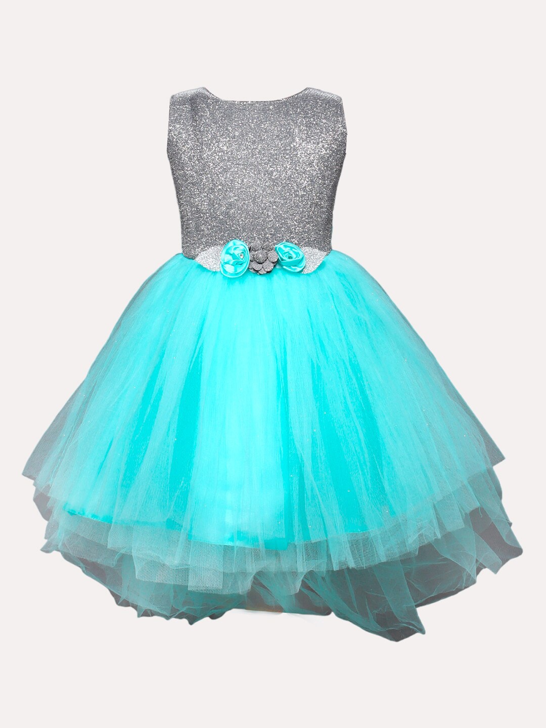 

The Magic Wand Girls Embellished Layered Net Fit & Flare Dress, Blue