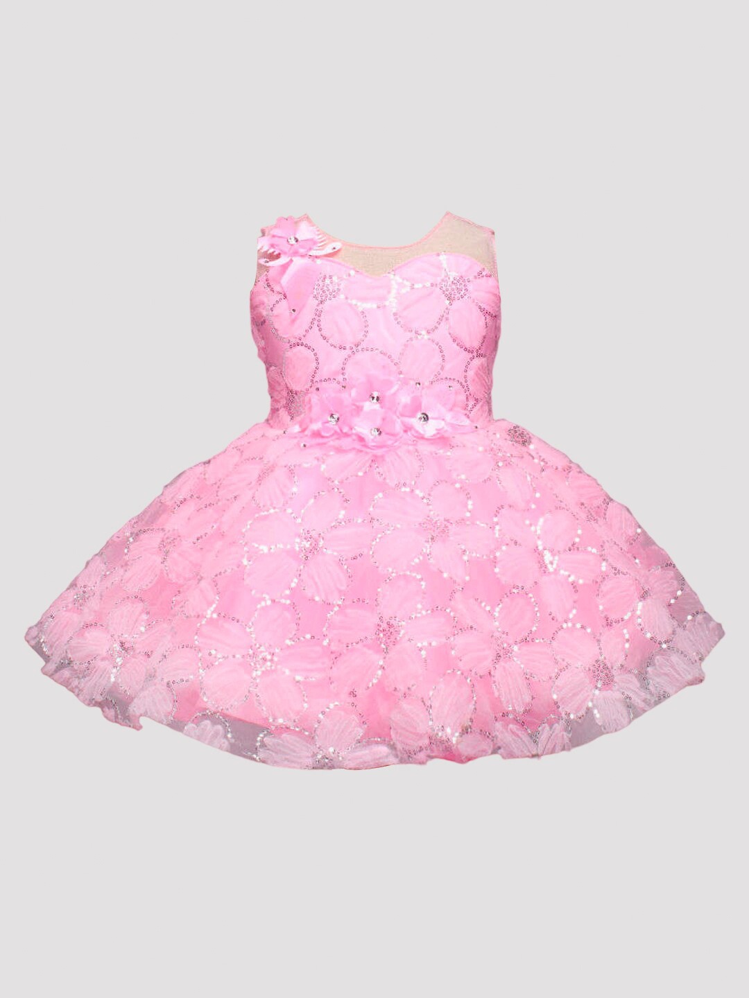 

The Magic Wand Infants Girls Floral Embellished Sequinned Fit & Flare Dress, Pink