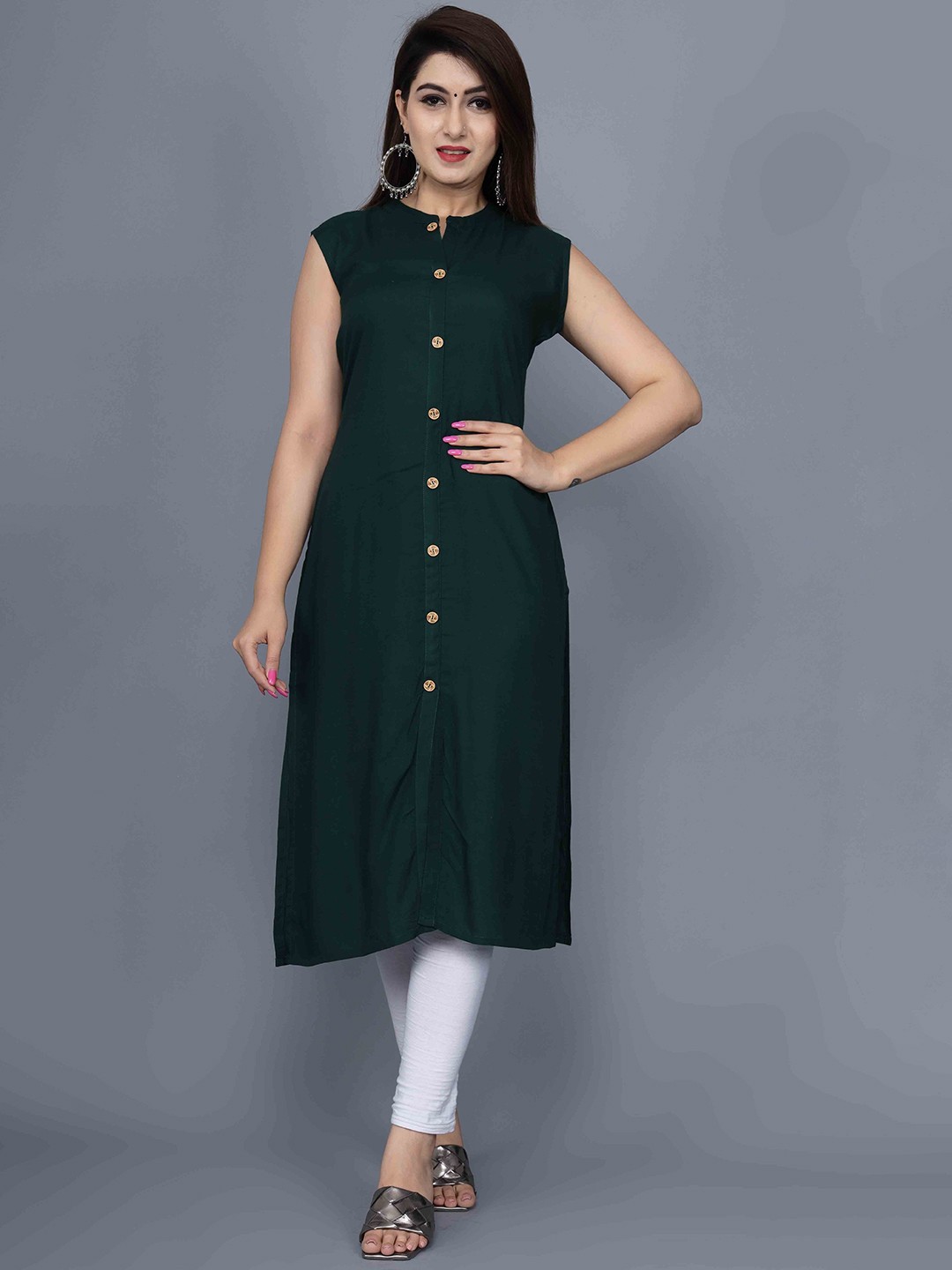 

JAIPUR FASHION MODE Mandarin Collar A-Line Kurta, Green