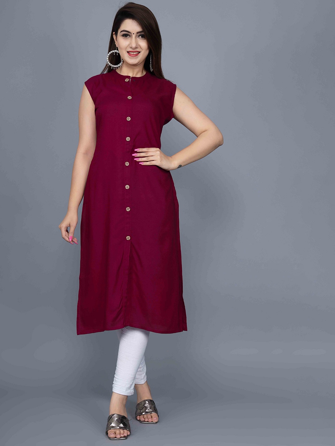 

JAIPUR FASHION MODE Mandarin Collar A-Line Kurta, Maroon
