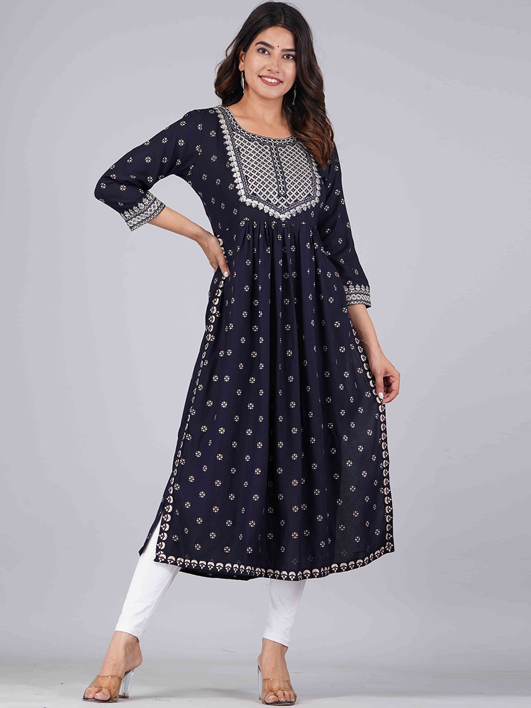 JAIPUR FASHION MODE Ethnic Motifs Printed Sequinned A-Line Kurta, Black