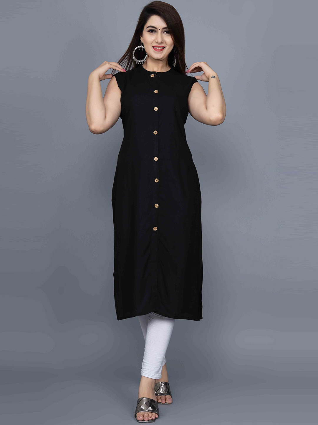 

JAIPUR FASHION MODE Mandarin Collar A-Line Kurta, Black
