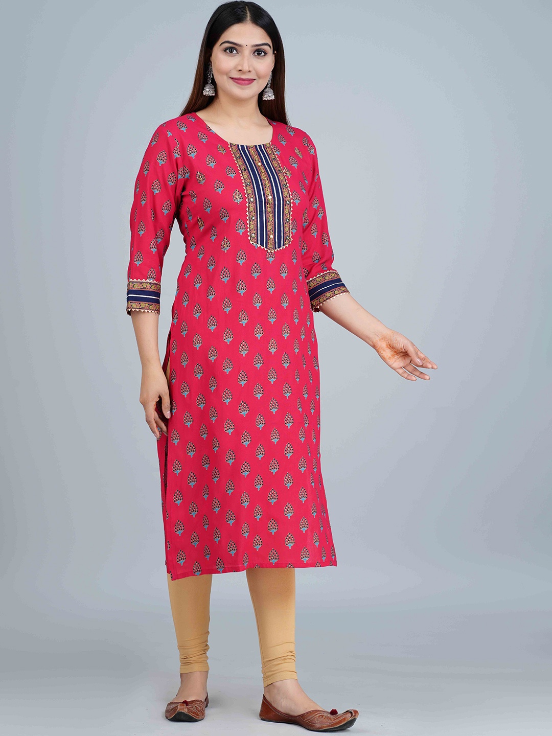 

JAIPUR FASHION MODE Ethnic Motifs Printed Gotta Patti Kurta, Pink