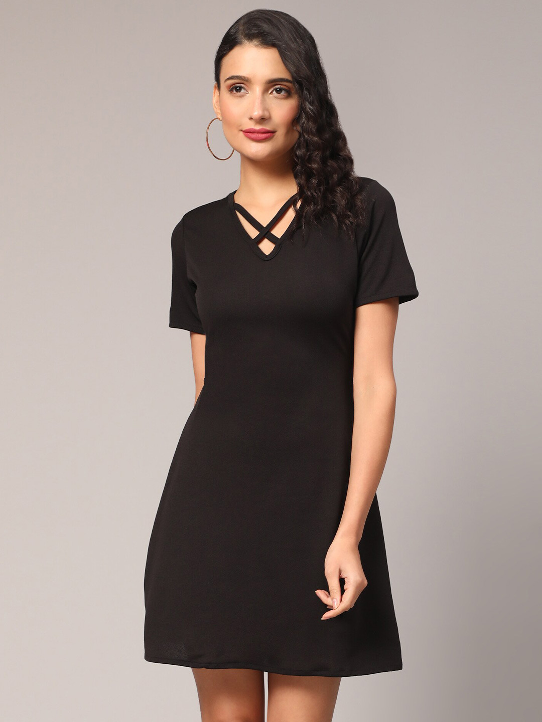 

BAESD V-Neck Cotton A-Line Dress, Black