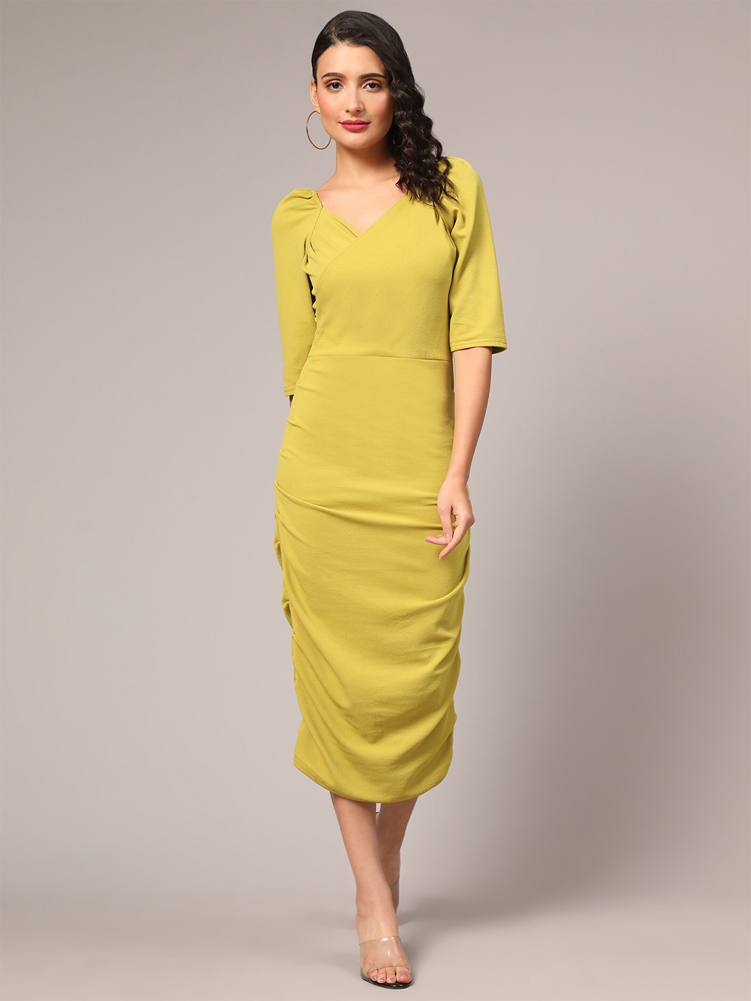 

BAESD Ruched Cotton Sheath Midi Dress, Green
