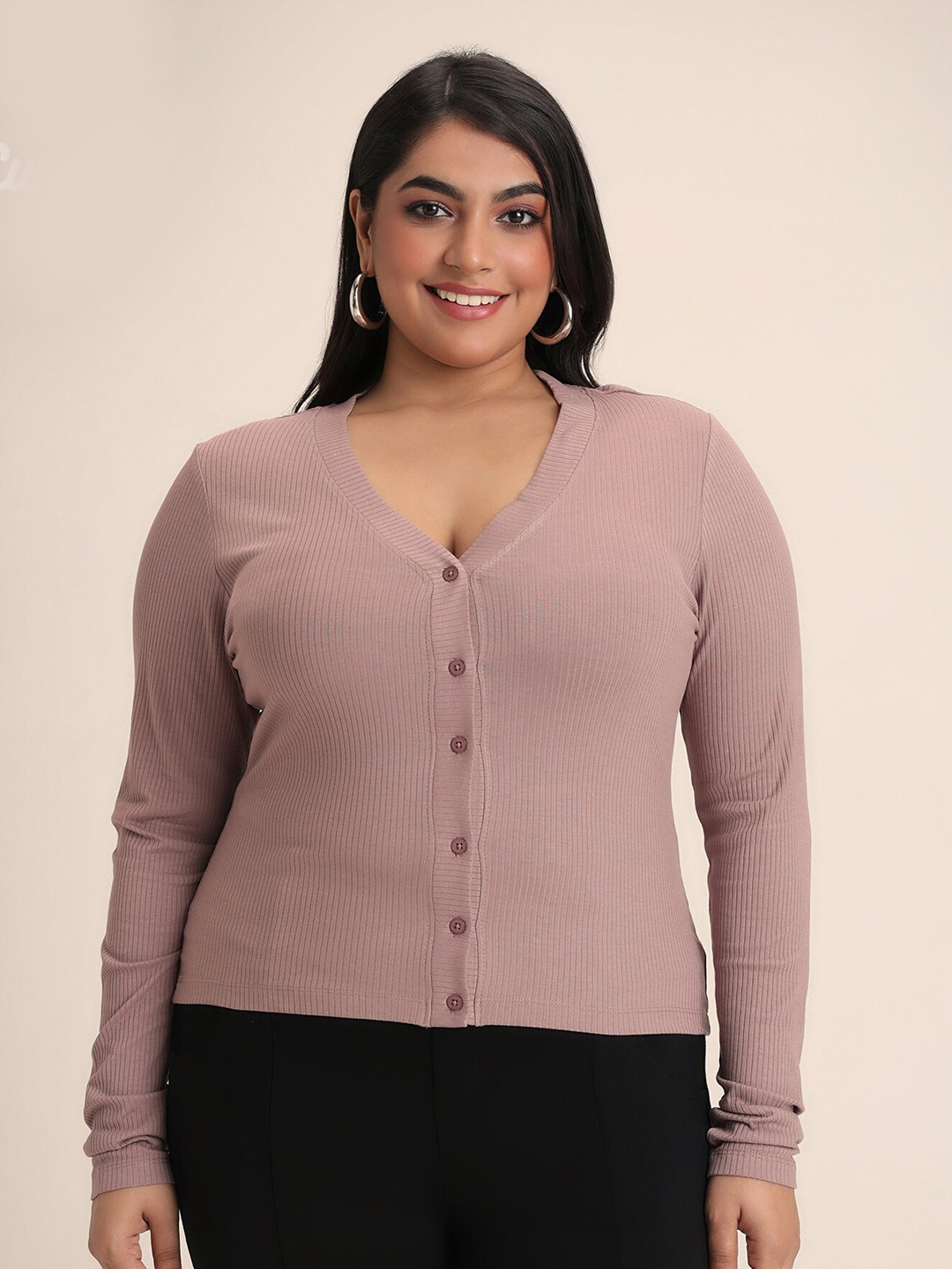 

20Dresses V-Neck Long Sleeves Top, Taupe