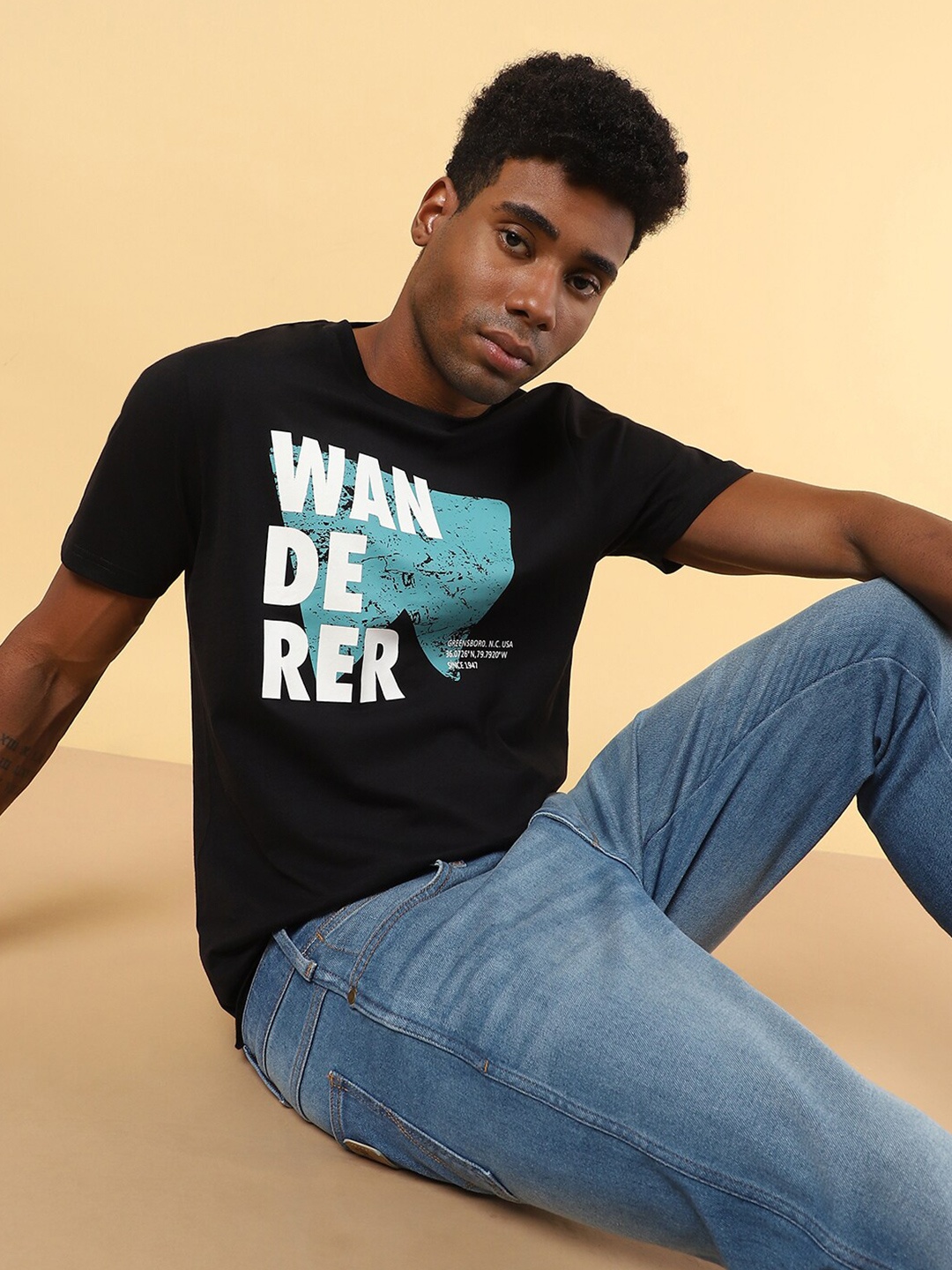 

Wrangler Graphic Printed Short Sleeves Cotton T-shirt, Black
