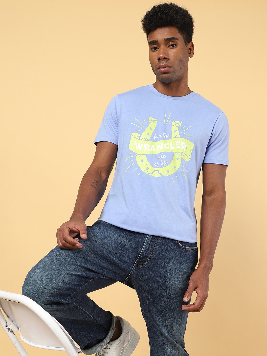 

Wrangler Typography Printed Round Neck Cotton T-shirt, Blue