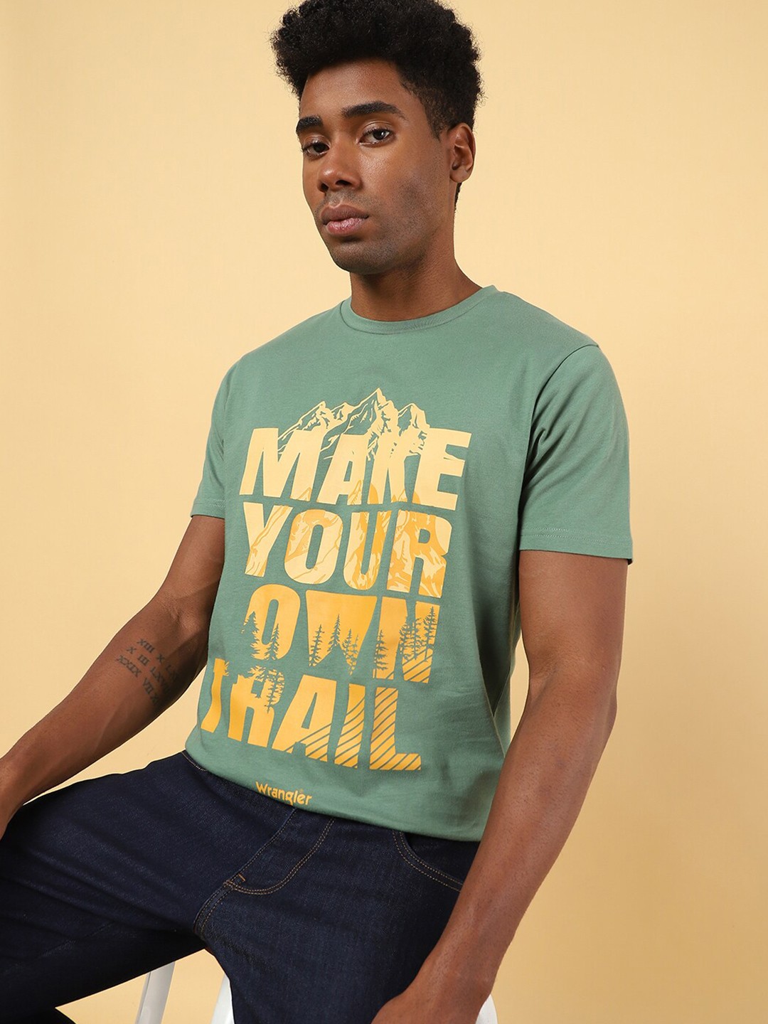 

Wrangler Graphic Printed Short Sleeves Cotton T-shirt, Green