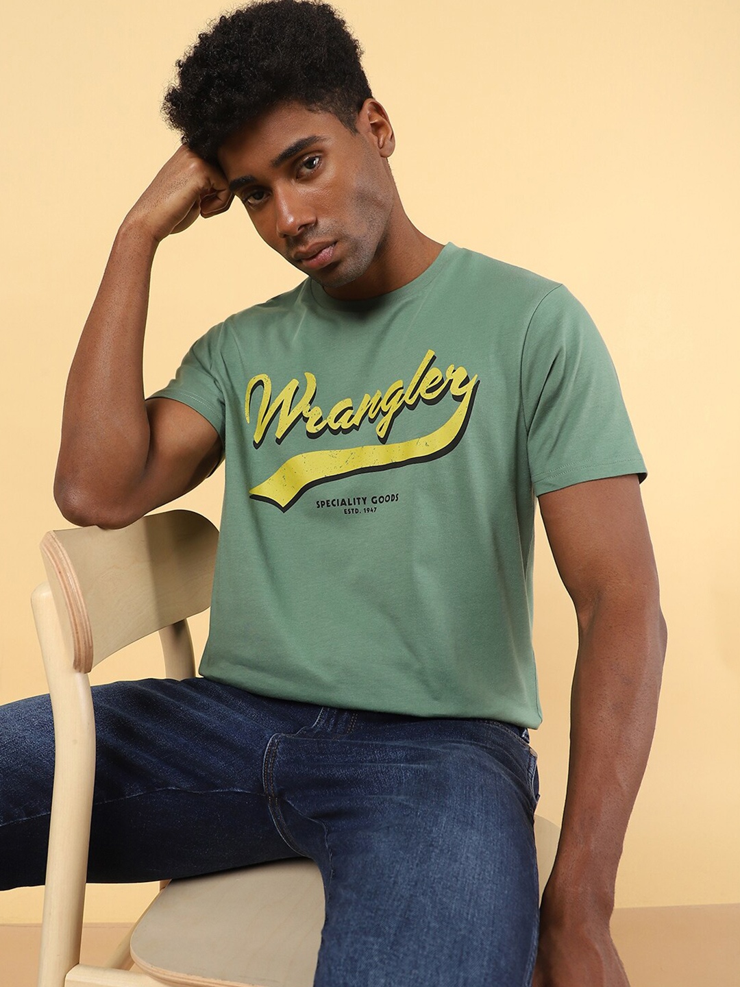 

Wrangler Graphic Printed Short Sleeves Cotton T-shirt, Green