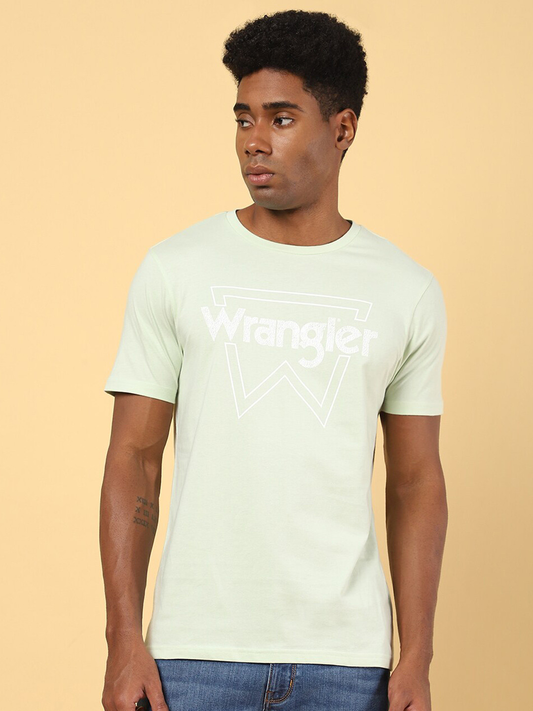 

Wrangler Brand Logo Printed Round Neck Cotton T-shirt, Green