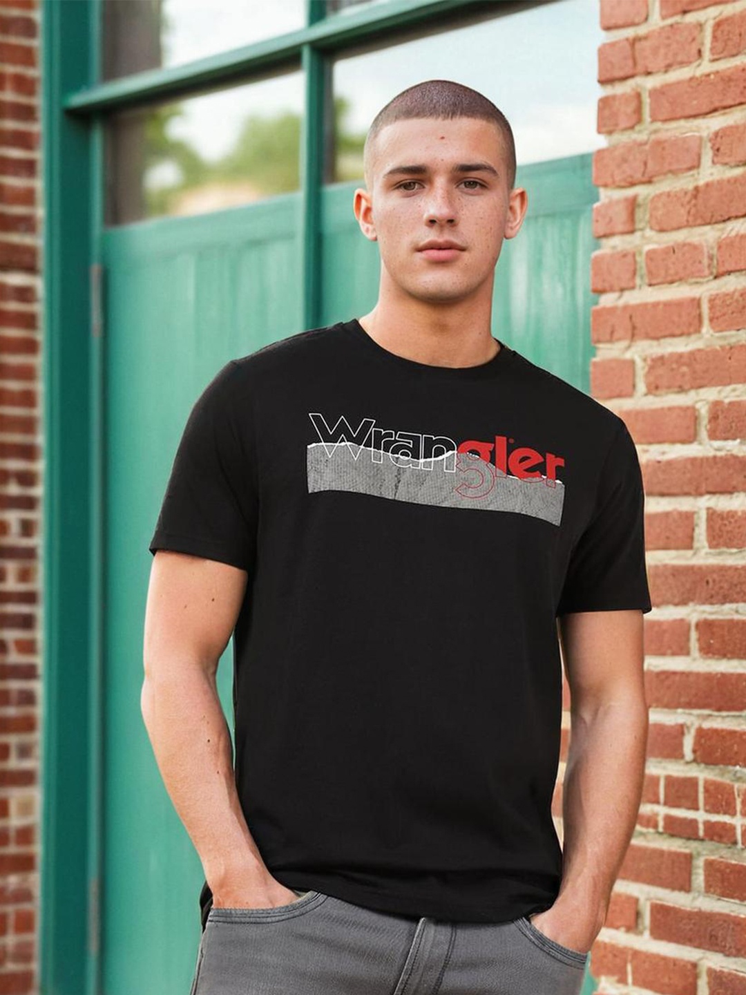 

Wrangler Typography Printed Cotton T-shirt, Black