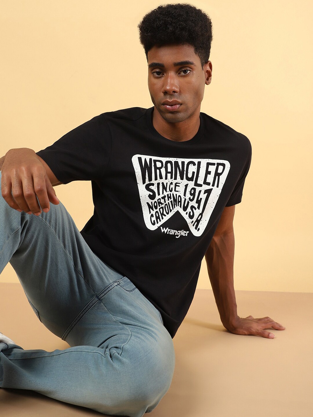 

Wrangler Typography Printed Cotton T-Shirt, Black