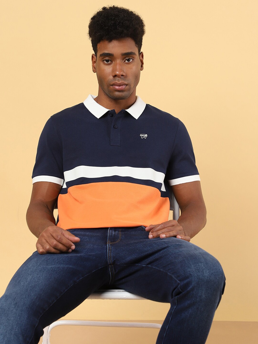 

Wrangler Colorblocked Polo Collar Cotton T-shirt, Navy blue