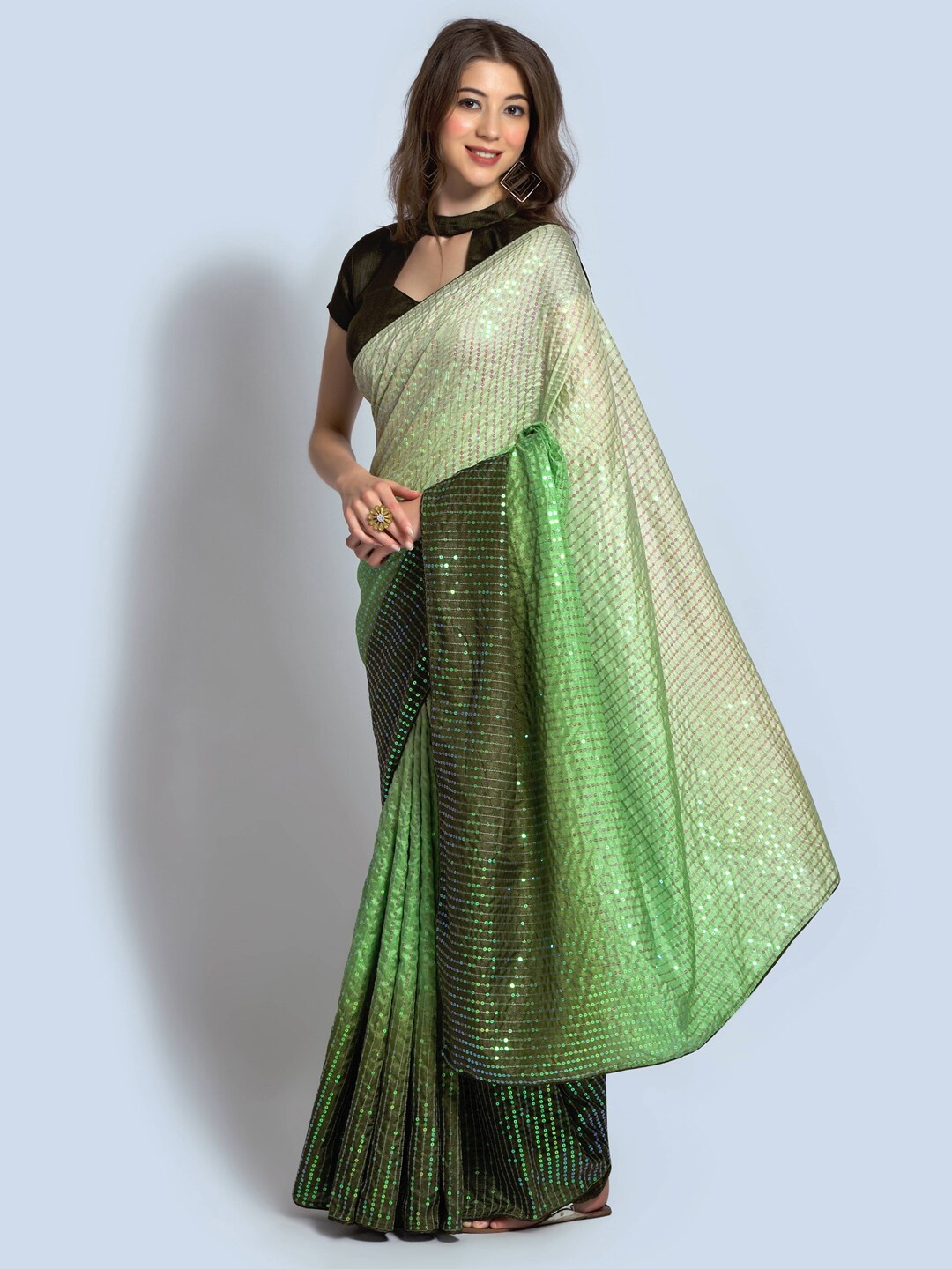 

Mitera Sequin Embellished Art Silk Saree, Green