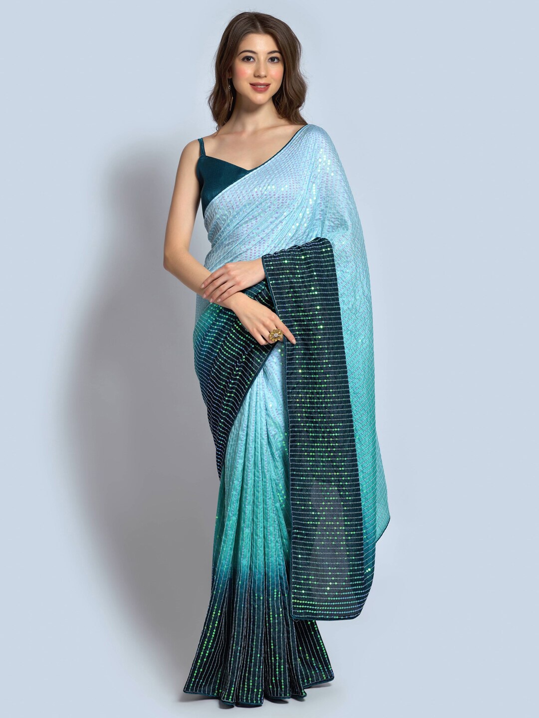 

Mitera Blue Embellished Sequinned Saree