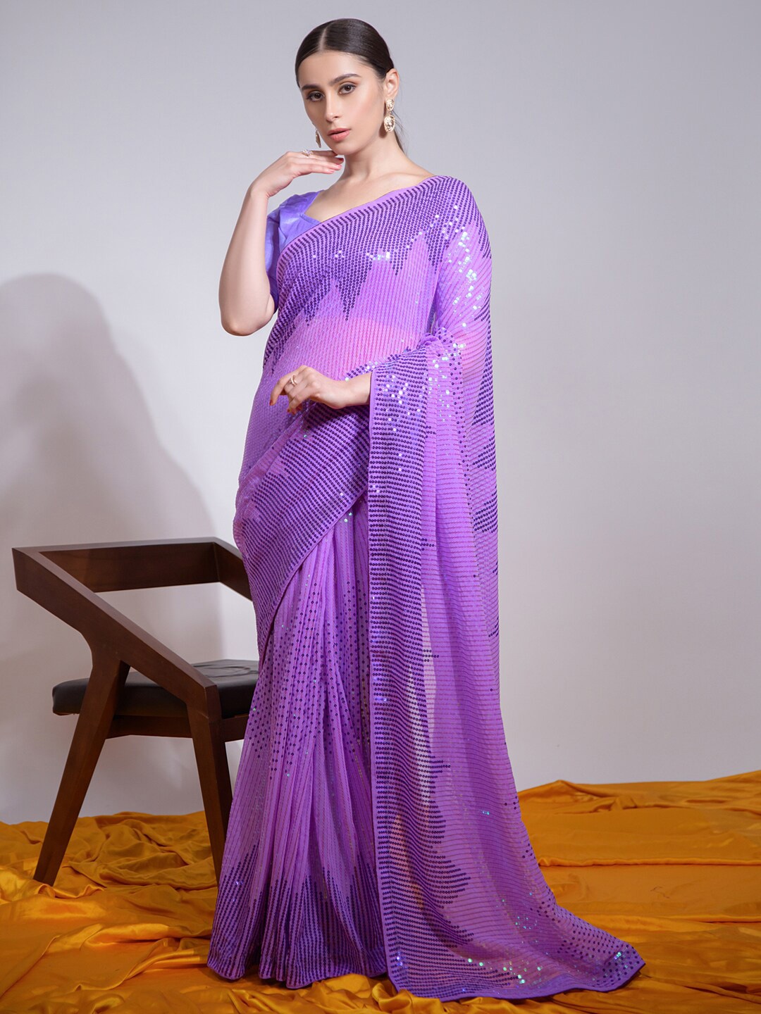 

Mitera Lavender Embellished Sequinned Pure Georgette Saree