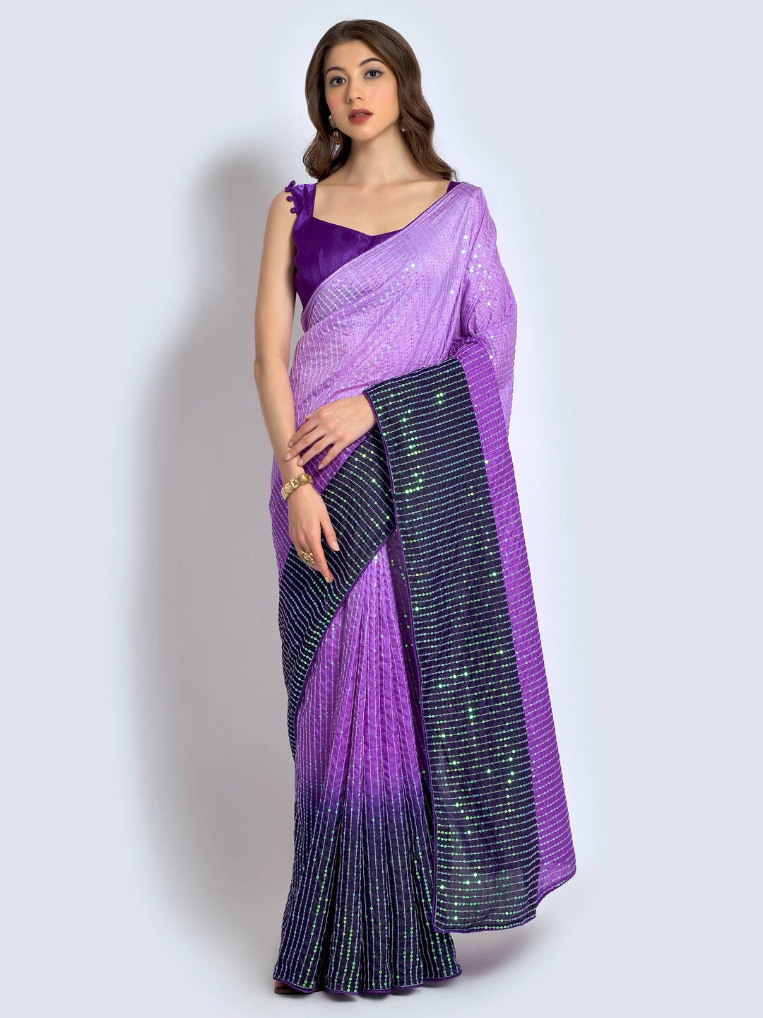 

Mitera Lavender & Black Sequinned Embellished Saree