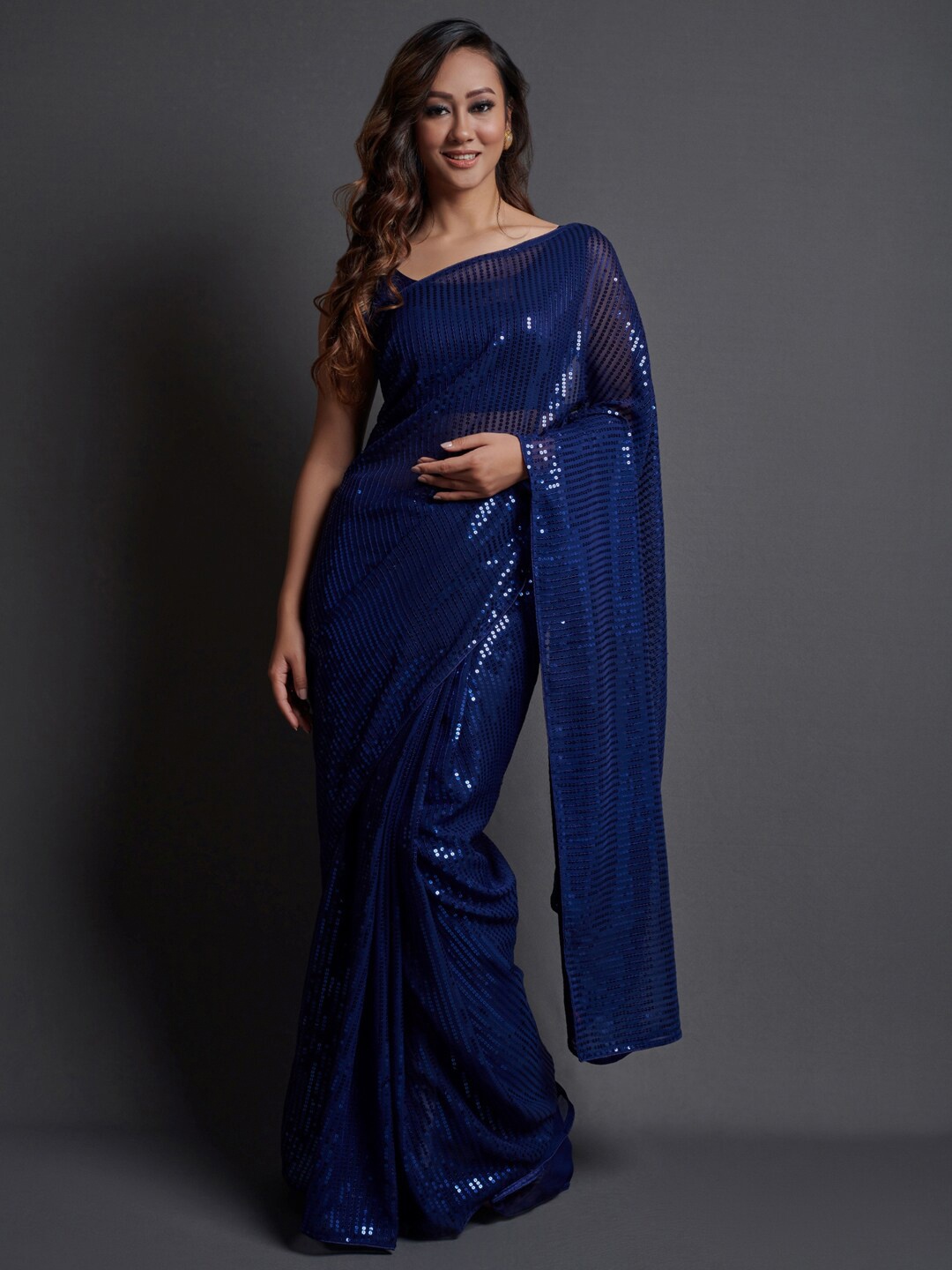 

Mitera Embellished Sequinned Saree, Blue