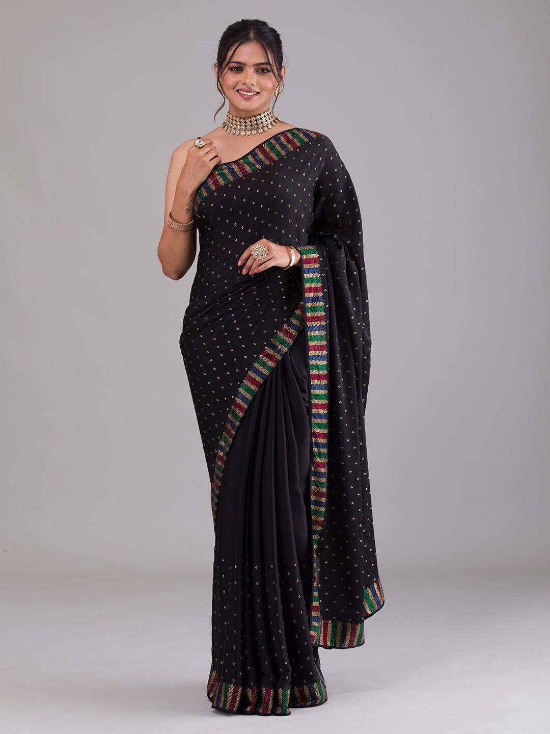 

Mitera Embellished Beads Stones Poly Georgette Saree, Black