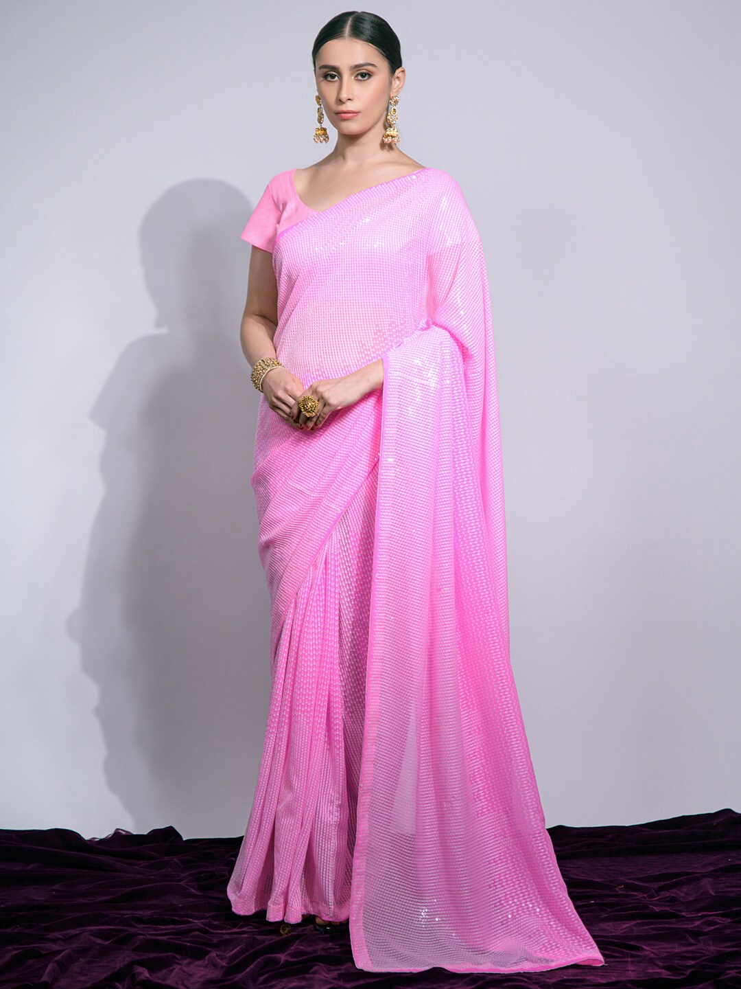 

Mitera Pink Sequinned Embellished Pure Georgette Saree