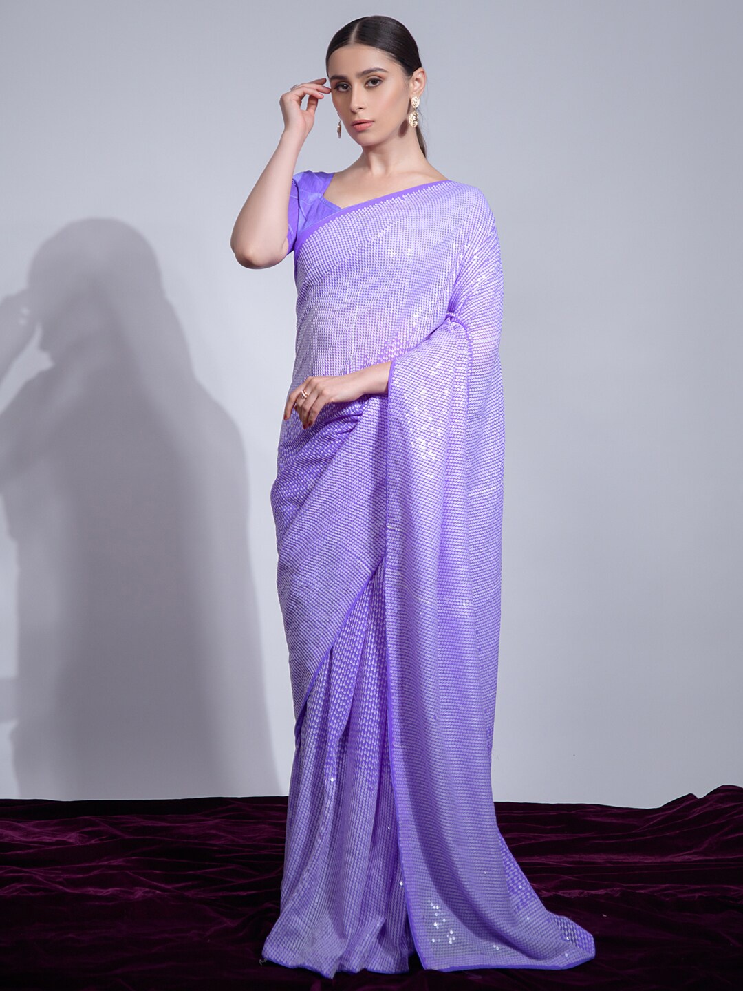 

Mitera Lavender Embellished Sequinned Poly Georgette Saree