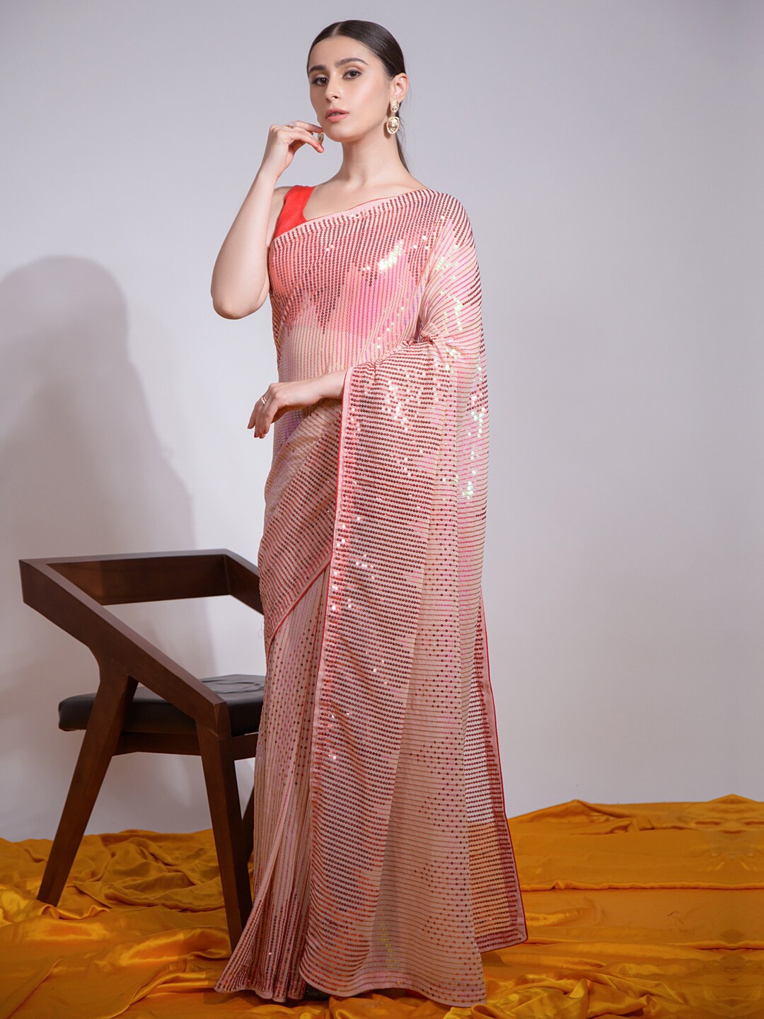 

Mitera Cream-Coloured Embellished Sequinned Pure Georgette Saree