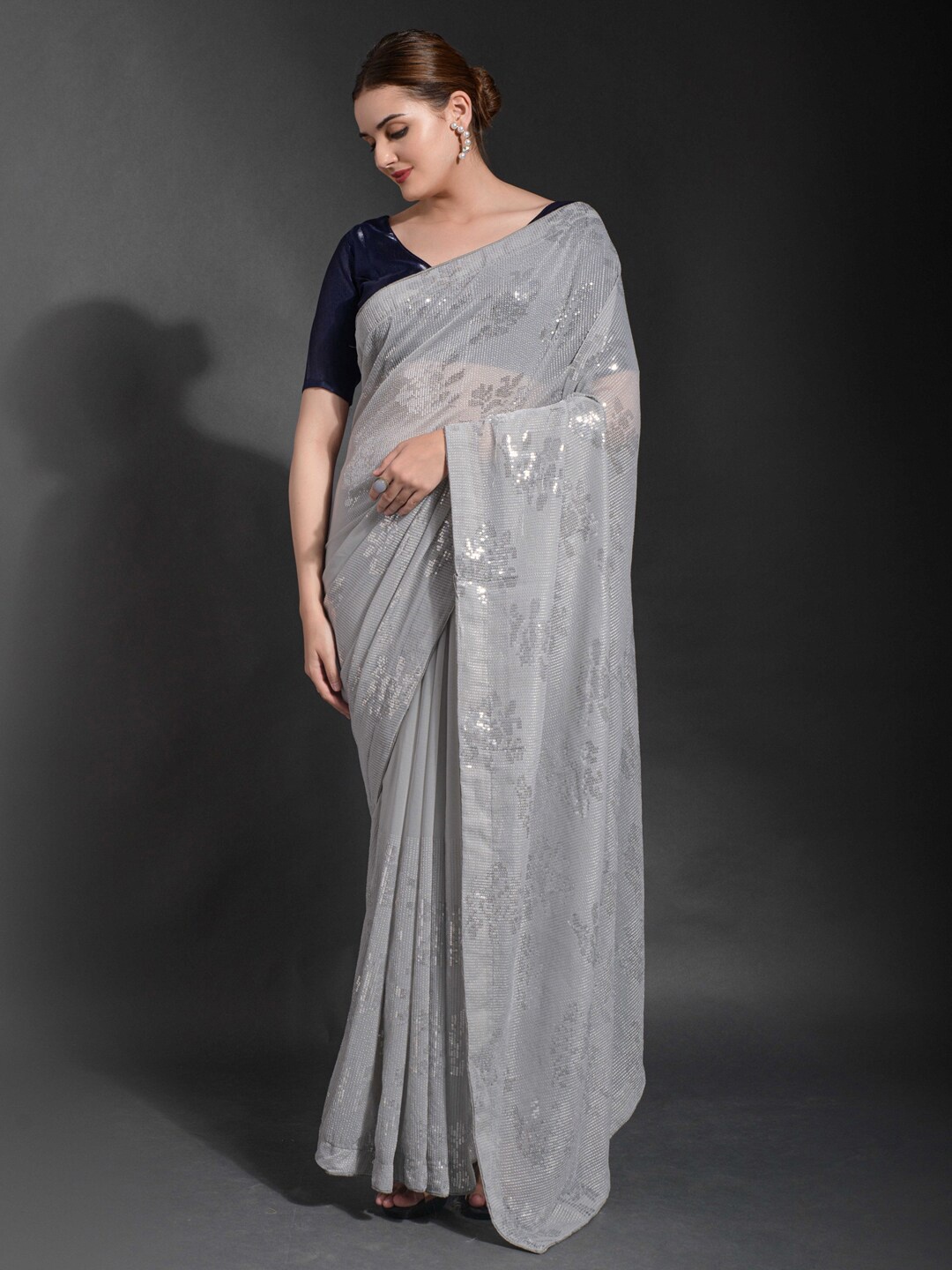 

Mitera Grey Embellished Pure Georgette Saree