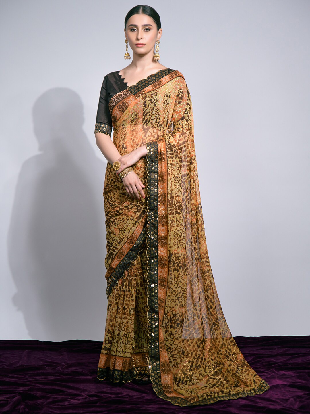 

Mitera Sequinned Poly Chiffon Saree, Copper