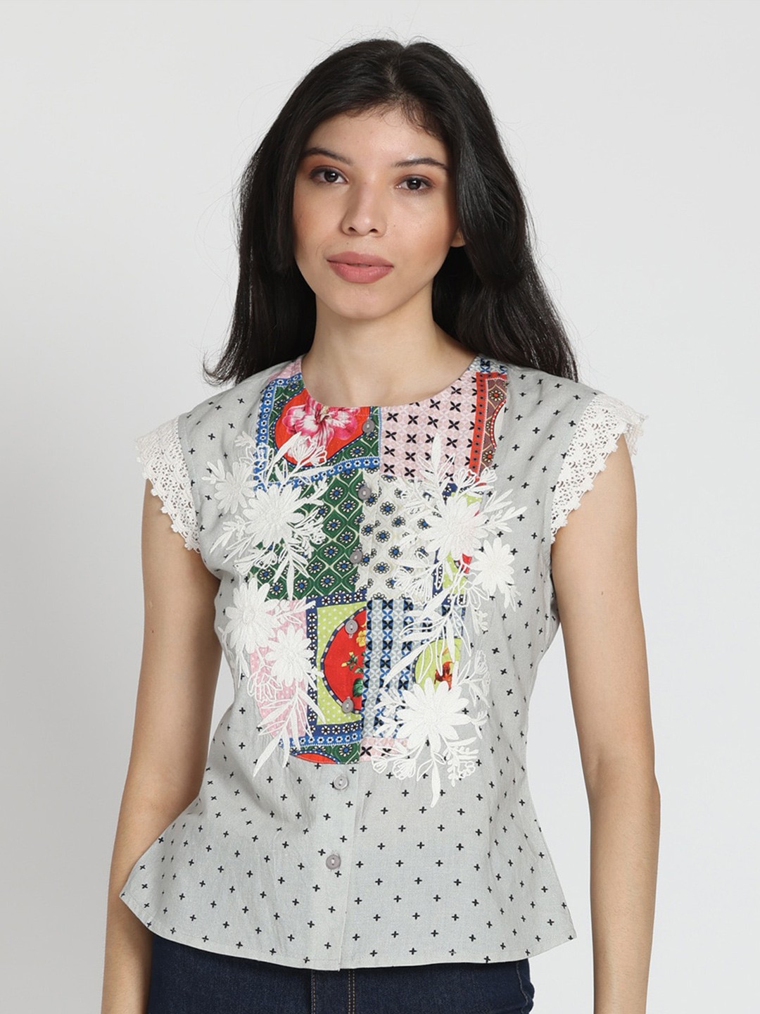 

SHAYE Self Designed Pure Cotton Top, Grey