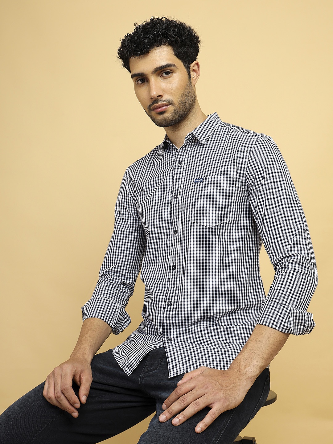 

Wrangler Gingham Checked Cotton Casual Shirt, Black