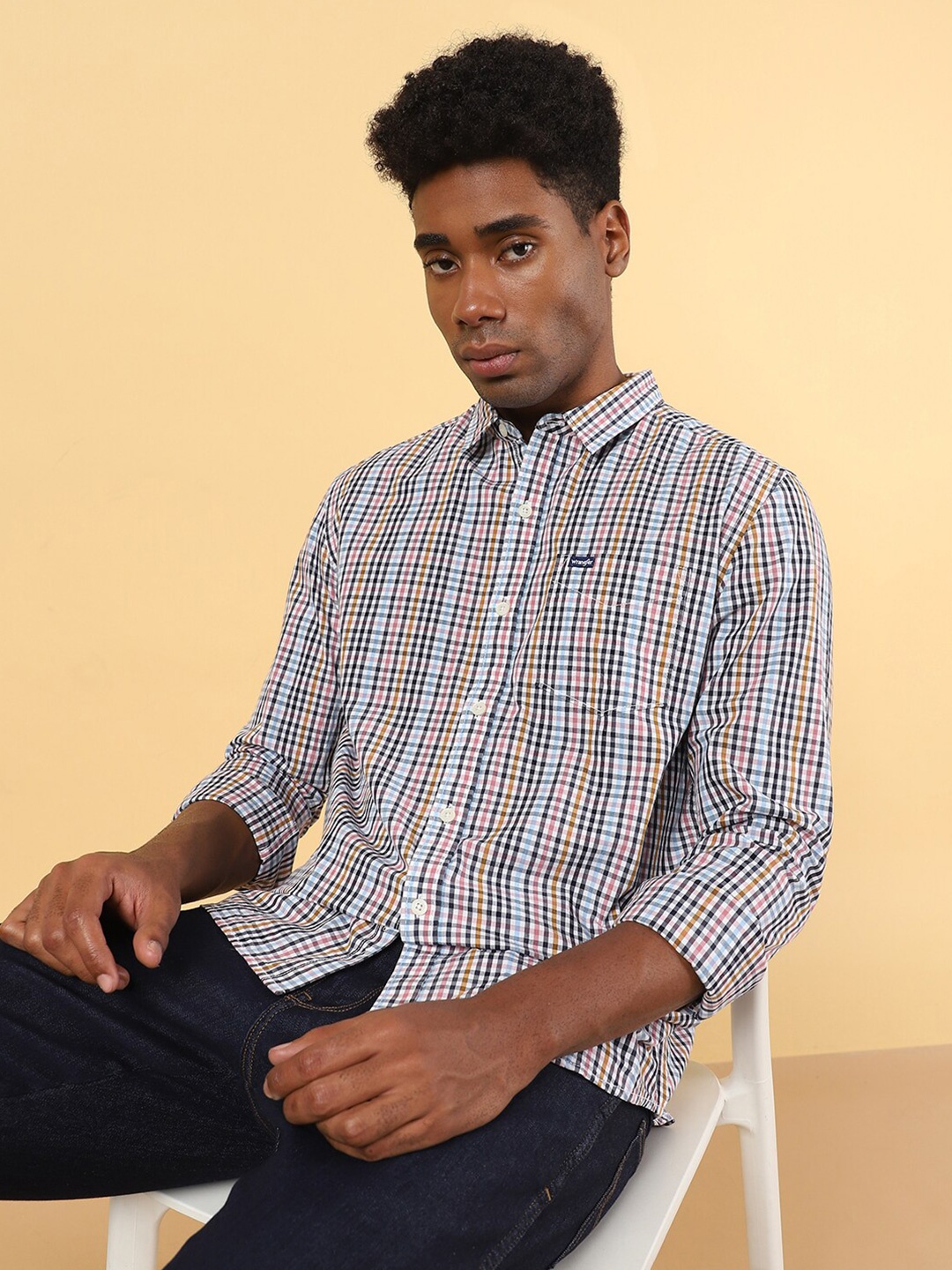 

Wrangler Men Opaque Checked Cotton Casual Shirt, Grey